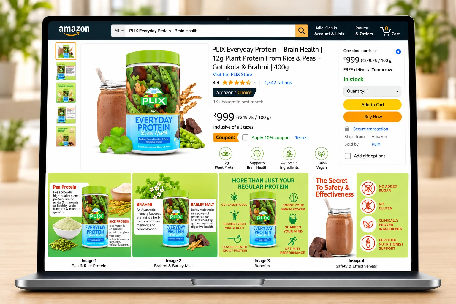 Plix · Everyday Protein — Brain Health Amazon listing